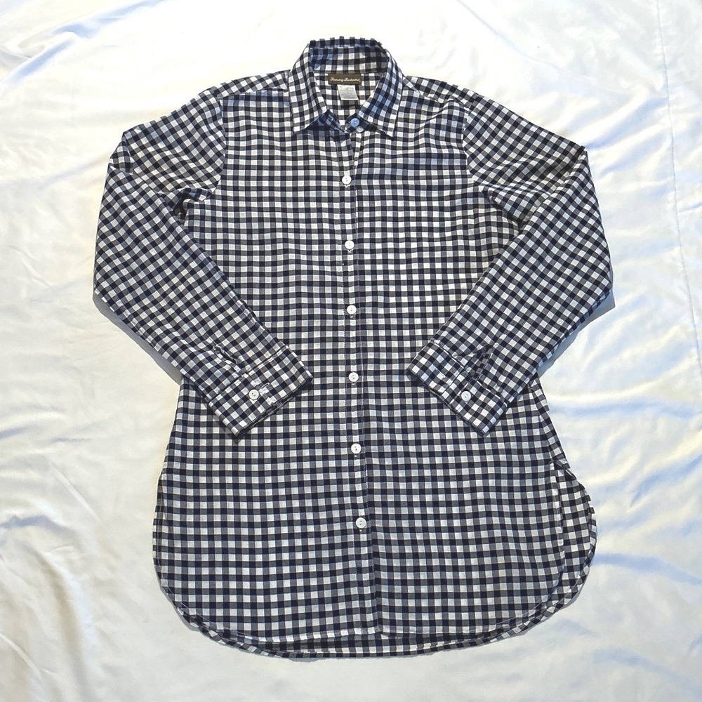 Tommy Bahama Womens Navy Gingham Cotton Button Down Roll Sleeve Shirt TSW78131C